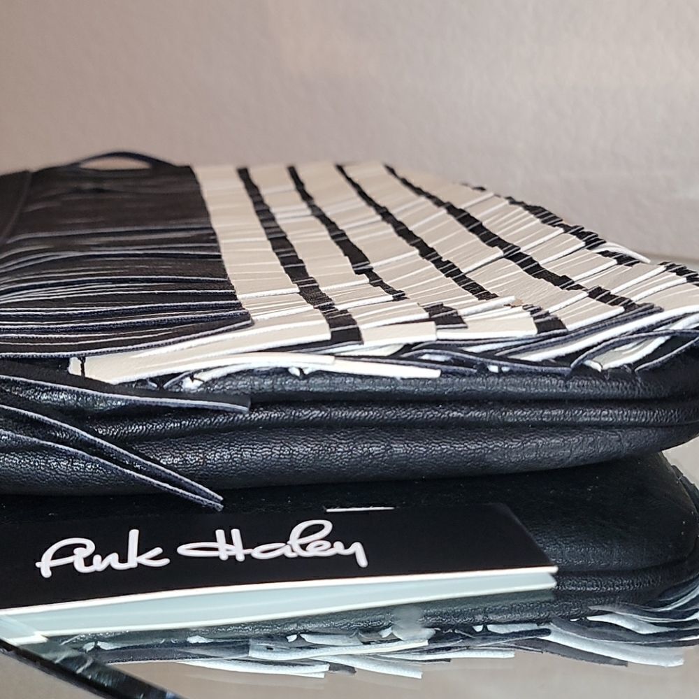 Black/Tan Fringe Vegan Leathe Clutch/Crossbody Bag - Picture 14 of 15